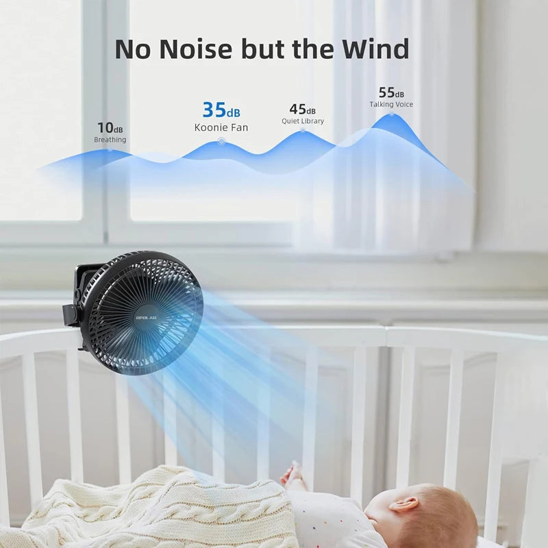 OPOLAR Rechargeable 8inch Clip Fan Strong Silent Wind Mini USB Fan Sturdy Clamp for Baby Stroller Camping Home Outdoor 10,000mAh