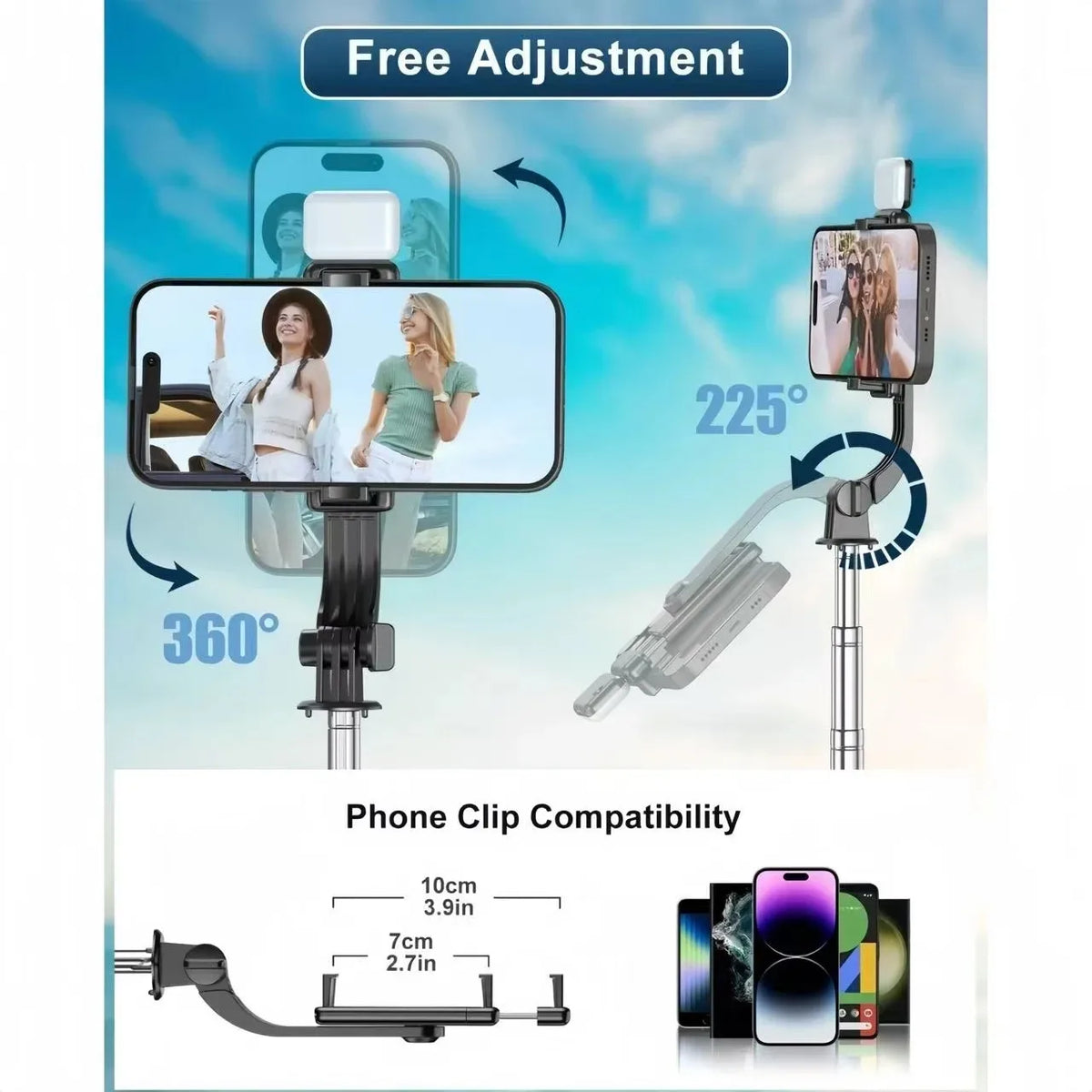 Portable Selfie Stick Tripod With Adjustable Fill Light Bluetooth Remote For iPhone