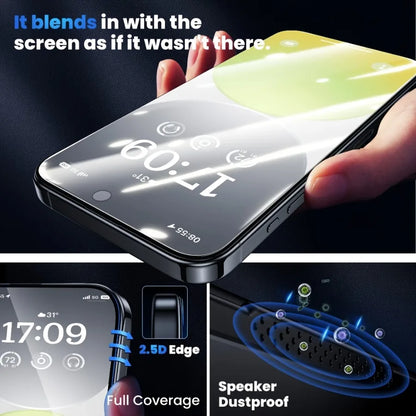 Dust Free Screen Protector For iPhone 17 Pro Max Air 18 16e 16 Plus 15 14 11 12 13 Mini XR Tempered Glass Auto-Dust Removal Kit
