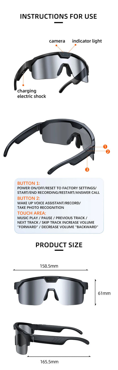 2026 New Smart Glasses Translation Travel Cycling Sports Goggles Anti Blue Light Click Take Photos Videos Smartglasses Outdoor
