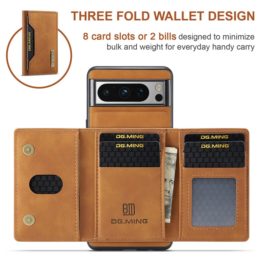 Luxury Magnetic Leather Wallet Case for Google Pixel 8 Pro 7 7A 6 6A Fold Pixel8 Pixel7 Kickstand Money Credit Card Holder Cover