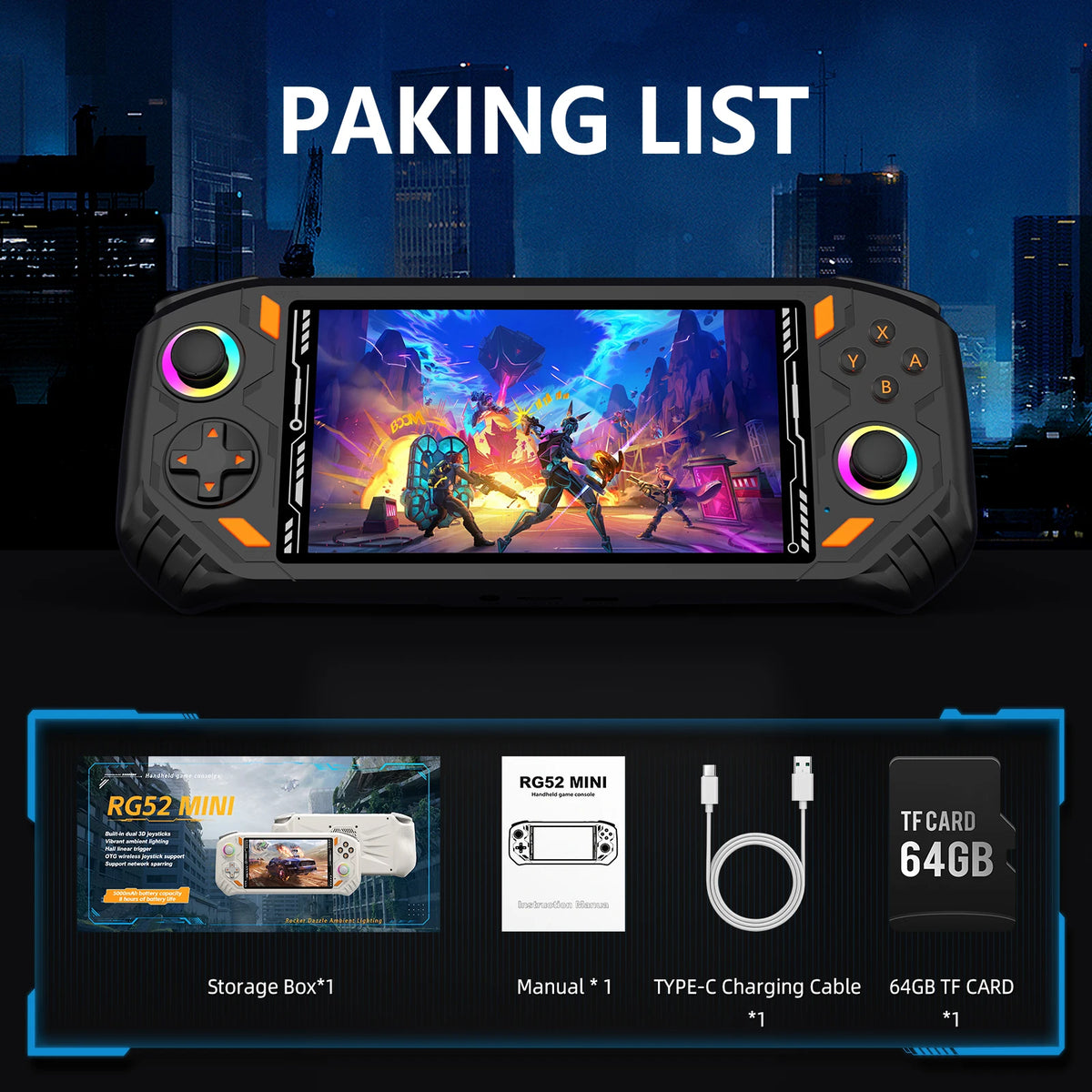 AISLPC RG52 MINI Handheld Game Console Dual System 2.4G WIFI 5.5" IPS Screen 30+ Emulator Potable Retro Games Console Pocket