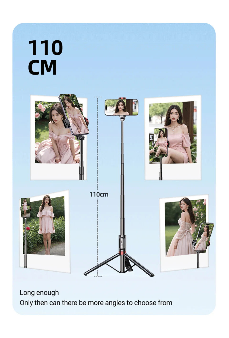 Selfie Stick 1.1 M Ultra Long Stretch Portable Phone Holder Integrated Design Bluetooth Remote With Fill Light Tripod Stand For
