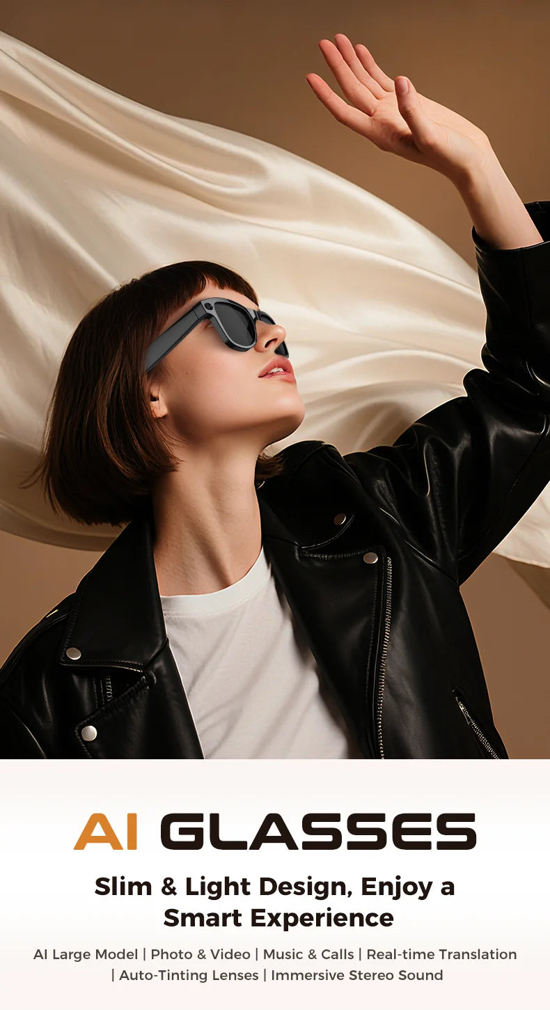 Next-Gen AI Smart Glasses 4K HD Video Recording 120+ Languages Translation 3600mAh Charging Case Bluetooth Call Music Sunglasses