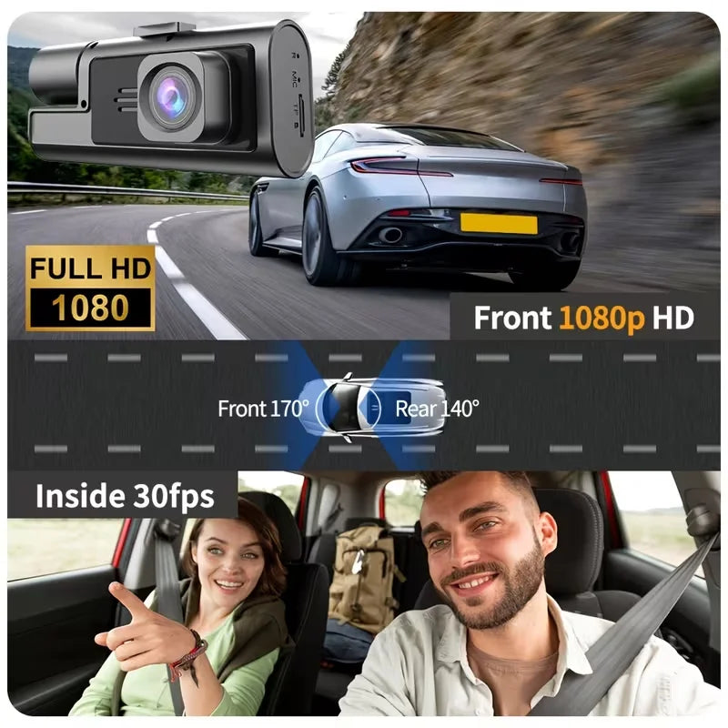 2 Camera Dash Cam W/ IR Night Vision Loop Recording & 2" IPS Screen 1080P ， DVR recorder, video recorder, Vehicle DVR