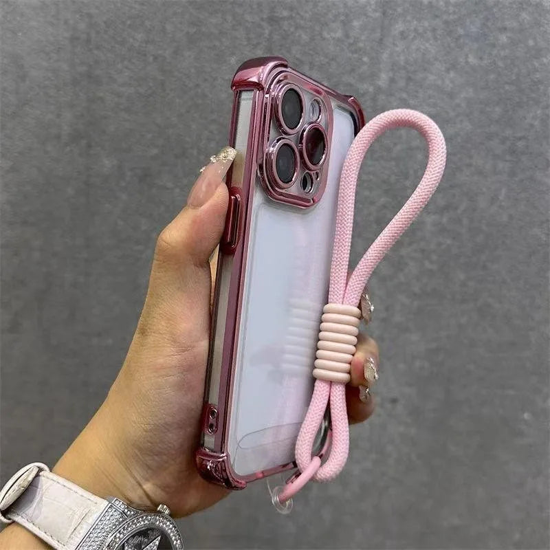 For Vivo S50 S30 Pro mini Y500 Pro Y50 Y31 2025 Y300 GT Y21D VivoY500 Plating Frame Casing With Strap Rope Shockproof Back Cover