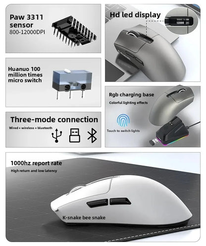 X11PRO Wireless Gaming Mouse, Tri-Mode Bluetooth+2.4G+wired,65g Lightweight, PAW3311 Sensor, 12000 DPI