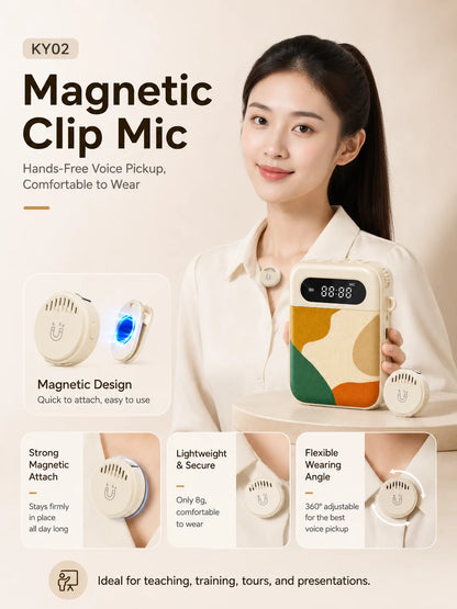 Voice Amplifier for Teachers, 20W Bluetooth 6.0 Speaker, Wireless Magnetic Clip Mic, Rechargeable for Classroom and Training