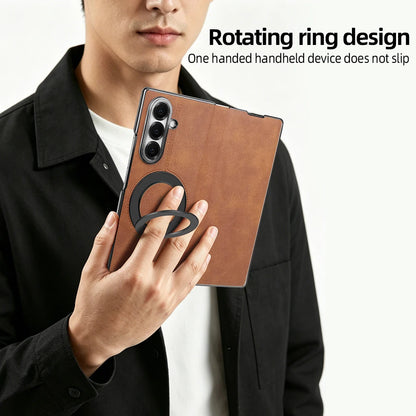 Magnetic Plain PU Leather Flip Phone Case With 360° Rotatable Ring Kickstand Holder for Samsung For Galaxy Z Fold 8 Ultra 7/6