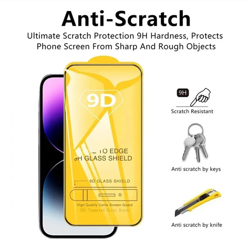 9D Screen Protectors Tempered Glass for iPhone 17 18 Pro Max 16 16e 15 14 13 12 11 Protective Glass for iPhone X XR XS 7 8 Plus