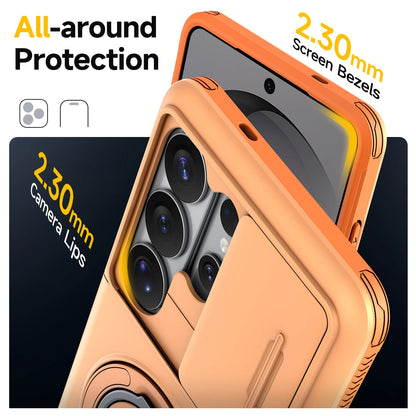 Case For Samsung Galaxy S26 S25 S24 S23 S22 Ultra Plus S25FE S24FE Funda Slide Camera Protect Ring Holder With Card Armor Cover