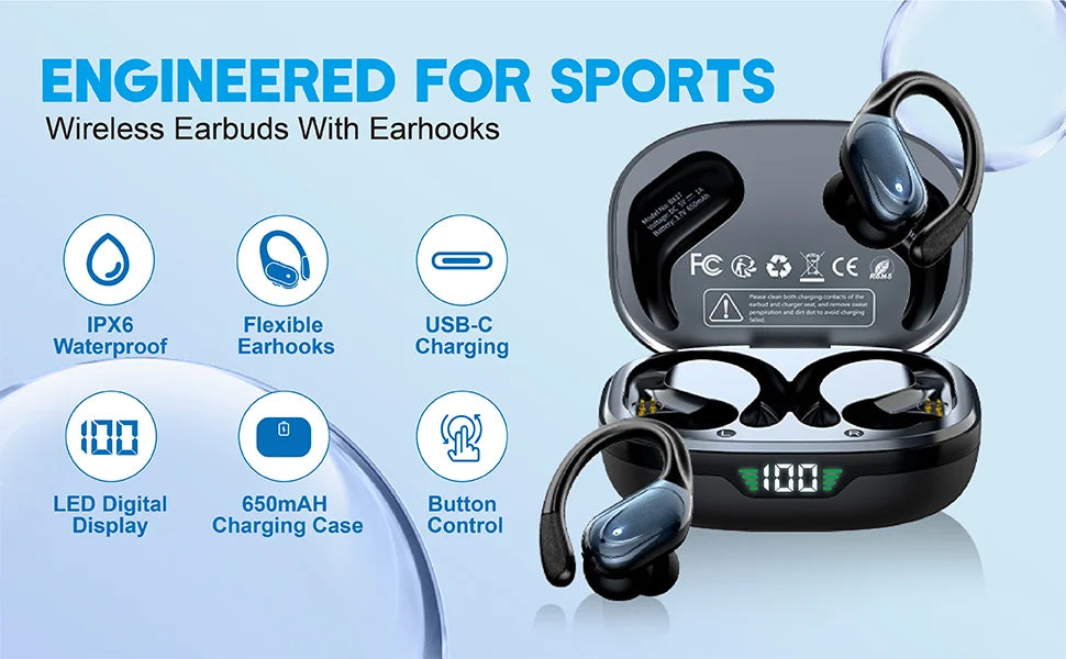 BX17 Bluetooth Earphones Tws Ear Hook Bluetooth 6.0 Running Sports Stereo Buttons Control With Microphone Wireless Headphones