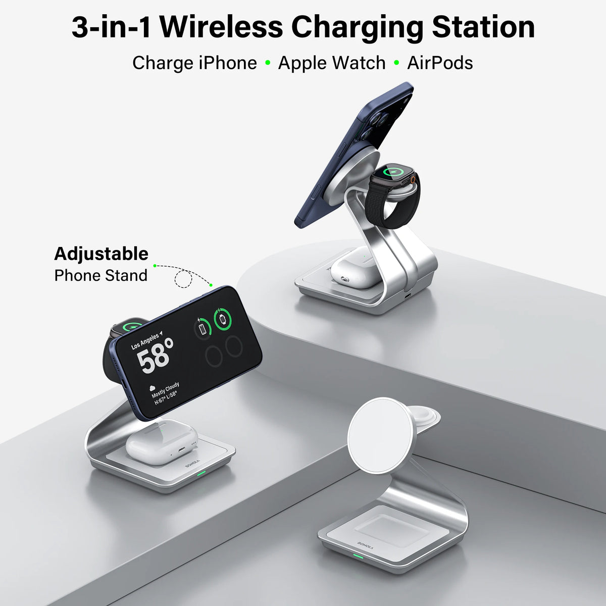 Bonola Magnetic 3 in 1 Wireless Charger for iPhone 17/16/15/13/14/12 30W Wireless Charging Station for Apple Watch/AirPods Pro