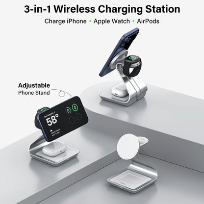 Bonola Magnetic 3 in 1 Wireless Charger for iPhone 17/16/15/13/14/12 30W Wireless Charging Station for Apple Watch/AirPods Pro