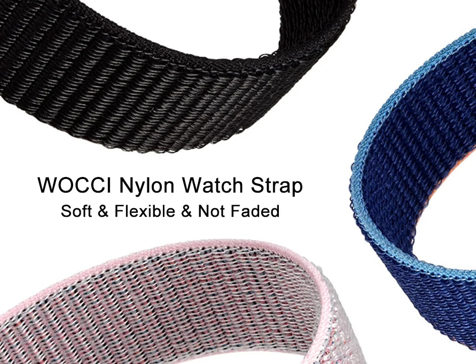 WOCCI 2PCS Nylon Watch Strap for smart watch 18mm 20mm 22mm bracelet belt for men women with hook and loop fastener watchband