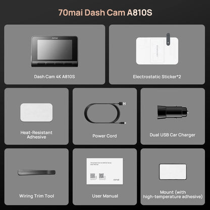 70mai A810S 4K Dash Cam IMX678 Dual HDR Supercapacitor 4G LTE Remote Control Wi-Fi 6 5GHz Voice Control GPS ADAS Car Camera