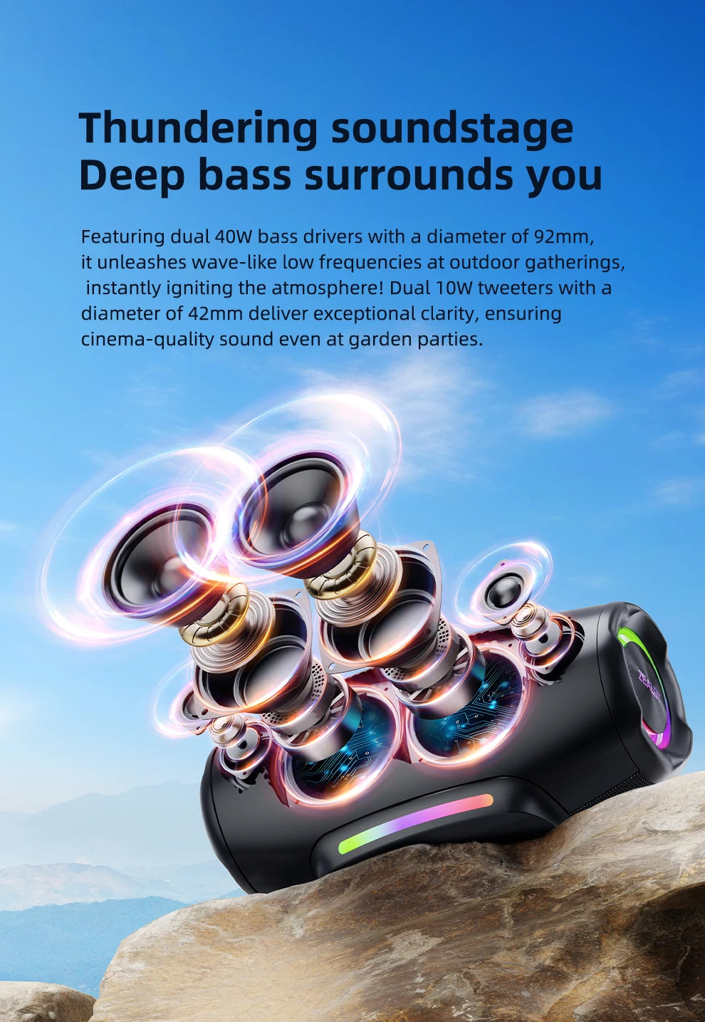 ZEALOT S127100W Powerful subwoofer Portable wireless speaker,24000mAh Battery,RGB Light,Great for Gift-Giving Birthday/Christmas
