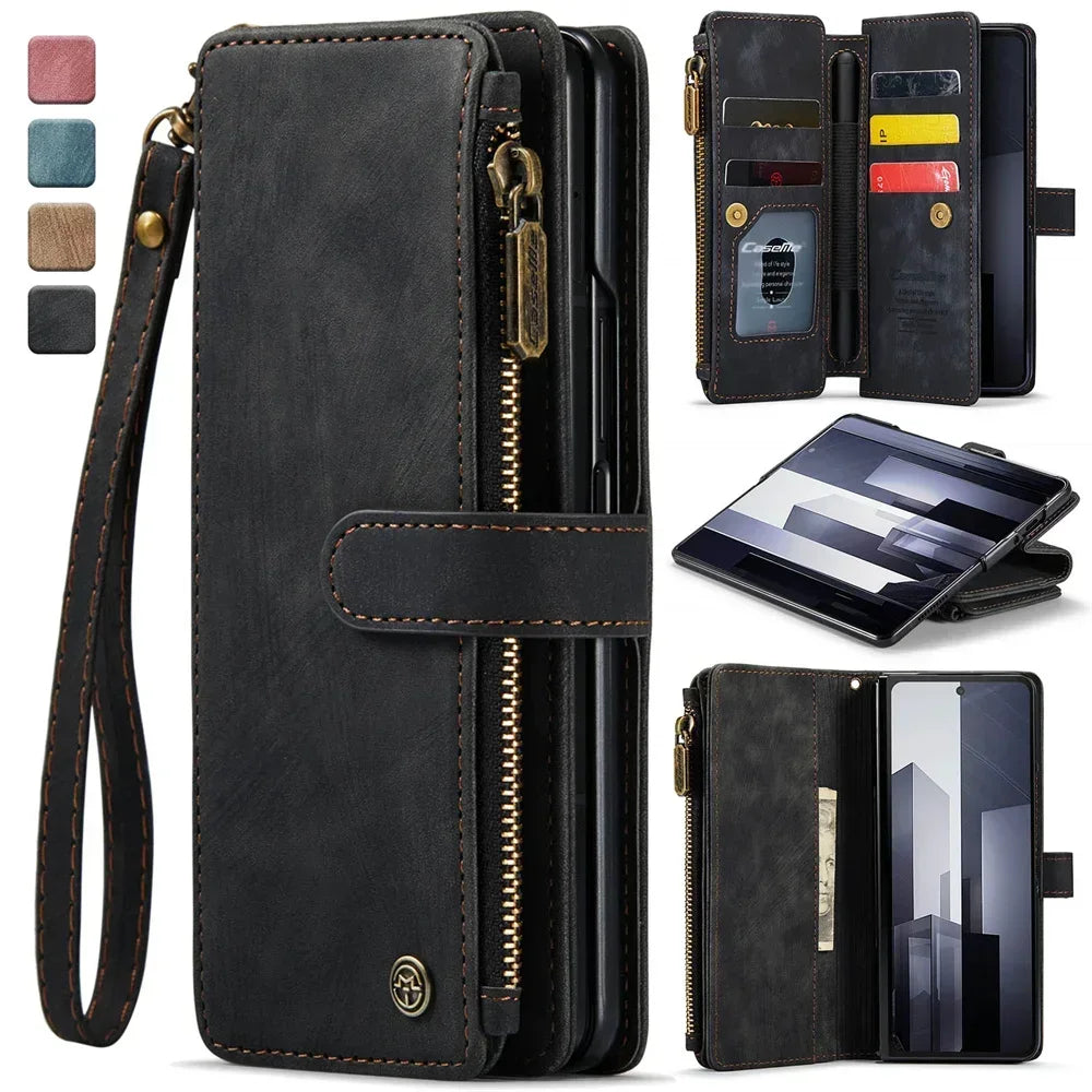 Leather Case for Samsung Galaxy Z Fold 8 7 6 Fold 5 4 3 Flip Purse Book Coque Retro Wallet Vintage Card Slots S-pen Holder