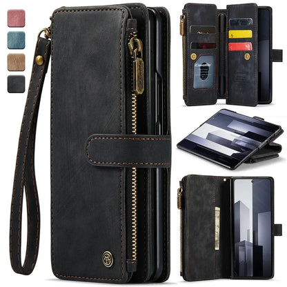 Leather Case for Samsung Galaxy Z Fold 8 7 6 Fold 5 4 3 Flip Purse Book Coque Retro Wallet Vintage Card Slots S-pen Holder