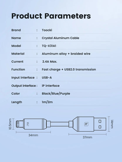 Toocki USB Cable for iPhone 14 13 12 Pro Max 2.4A Fast Charging Lightning Cable Data Wire for iPhone 8 7 6 5 Plus AirPods