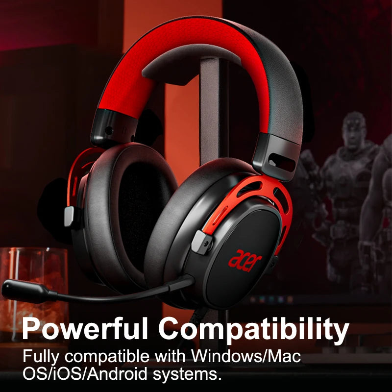 Acer Ohw346 Wired Gaming Headset with Ultra-High-Definition Large Diaphragm Spatial Surround Audio, Soft and Skin-Friendly Materials, Fully Encloses the Ear for Comfortable Wearing Without Applying Pressure on the Head