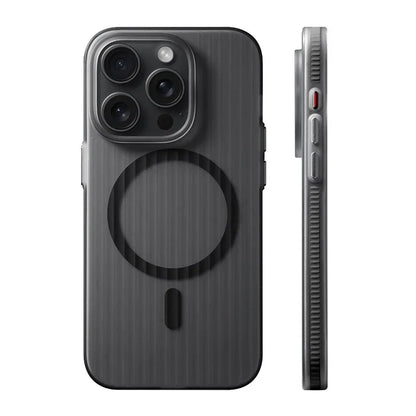 Geometric 3D Stripes Wireless Charging MagSafe Phone Case For iPhone 14 15 18Pro Max 15 13 Pro 16 Anti-fall Bumper Frosted Cover