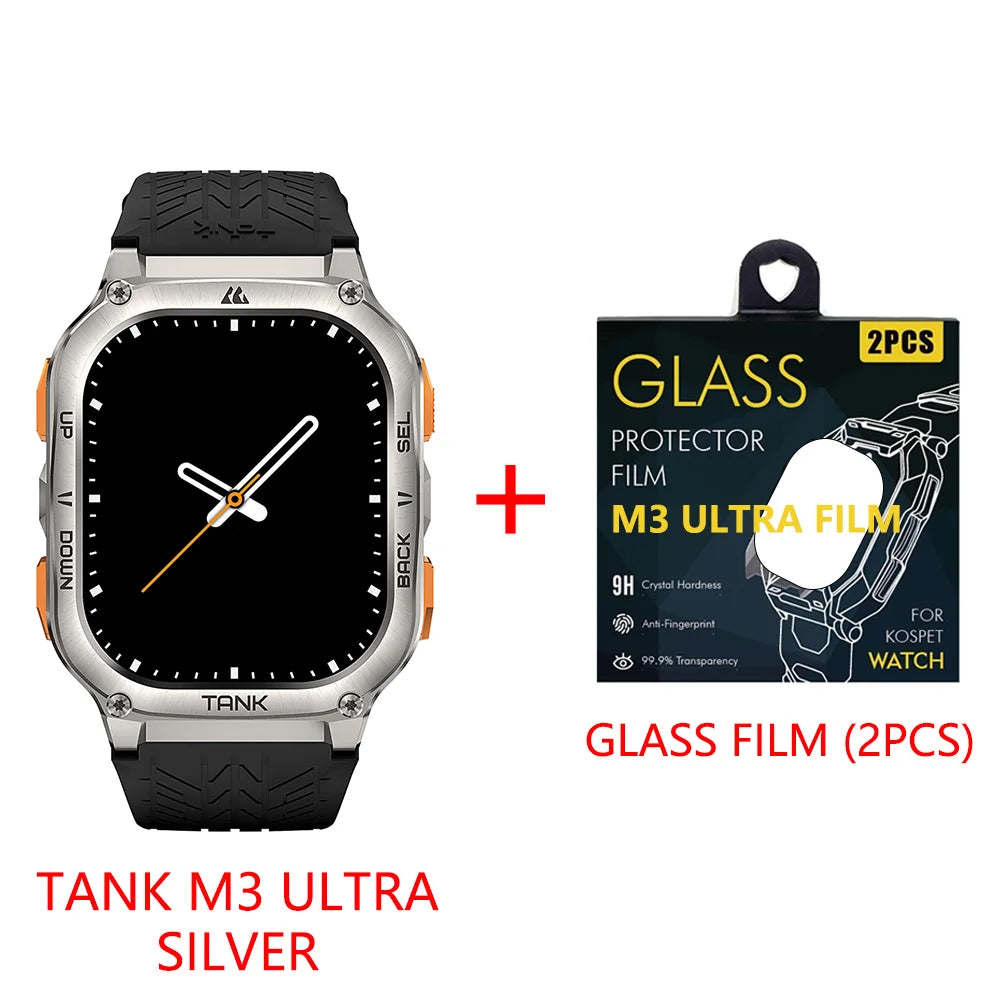 KOSPET TANK M3 Ultra GPS Smart Watch Men Military Grade Compass Altimeter Barometric 480mAh 60Day Battery IP69K 5ATM Waterproof
