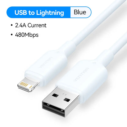 Vention Lightning Cable 2.4A for iPhone 14 13 12 11 8 Pro Max 2.4A USB A to Lightning Fast Charge Cord for iPad Phone Data Cable