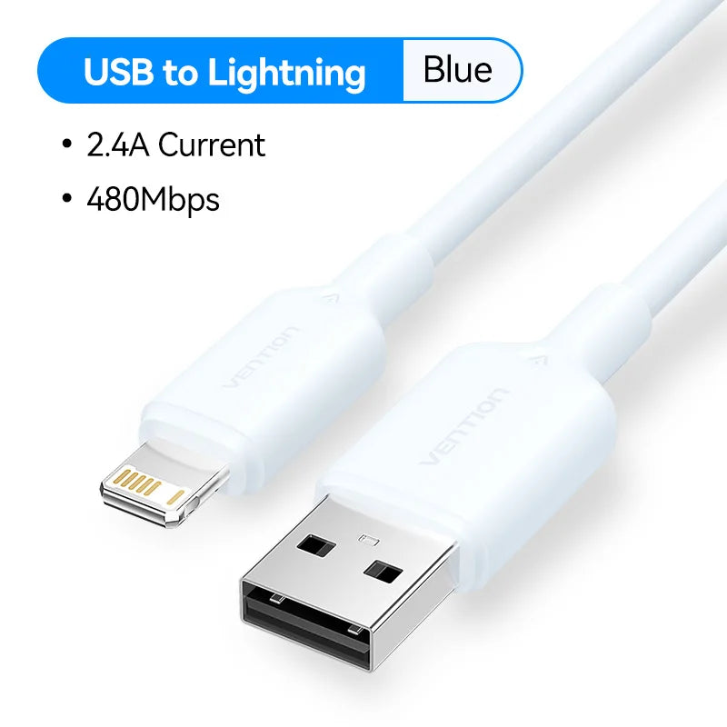 Vention Lightning Cable 2.4A for iPhone 14 13 12 11 8 Pro Max 2.4A USB A to Lightning Fast Charge Cord for iPad Phone Data Cable