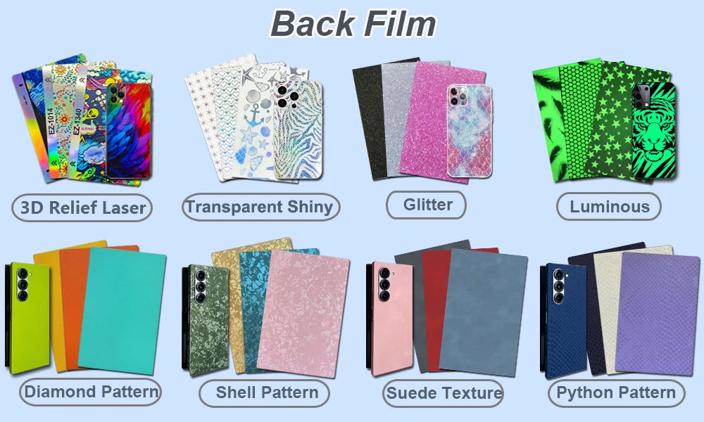 FONLYU 50pc 3D Embossed Back Skin Sticker Protective Film Rear Decorative Sheet For Mobile Phone Hydrogel Film Cutting Machine
