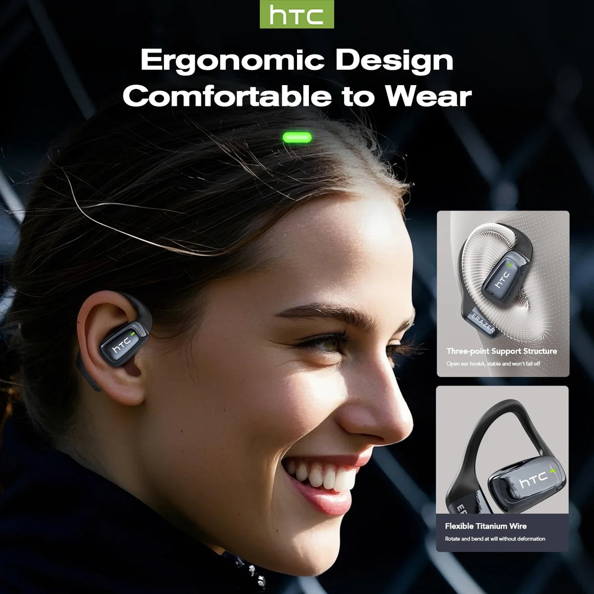 HTC NE25 Bluetooth Earphones AI Translator Earbuds Noise Lightweight Earbuds LCD Touch Screen Wireless Headphones 60h Long Life