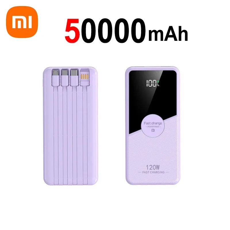 PowerBank 200000mAh Large Capacity with 4 Cables Fast Charging Portable Battery Charger for IPhone16 15 14 Samsung Xiaomi