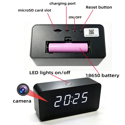 4K New mini WiFi Clock Camera, Supports Infrared Night Vision, Motion Detection, Remote Viewing, LED Lights Can Be Turned off