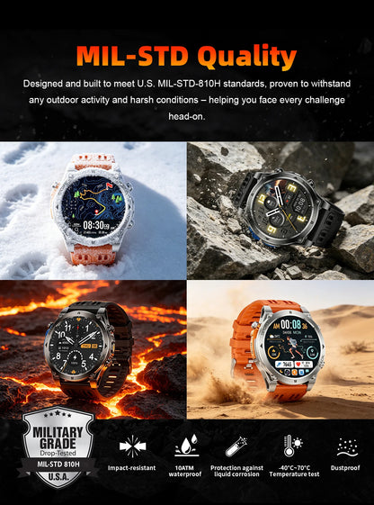 Men Outdoor GPS Smartwatch Offline Map 107 Sport Modes 1200mAh Battery BT Call Heart Rate BP SpO2 Fitness Sports Wrist Watch