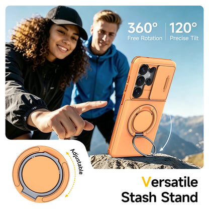Case For Samsung Galaxy S26 S25 S24 S23 S22 Ultra Plus S25FE S24FE Funda Slide Camera Protect Ring Holder With Card Armor Cover