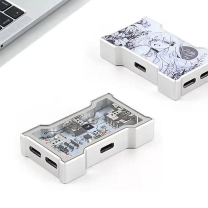 HMLAB Hub-little Gaming USB HUB 1 In 3 Out Portable Desktop Expansion Dock with Aluminum Frame & Double Glass Shell, HMHUB