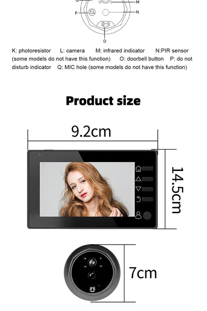 4.3 Inch HD Display Visual Peephole Video Doorbell 145 Degree Angel 1 Megapixel Camera PIR Motion Detection Night Vision Cat Eye
