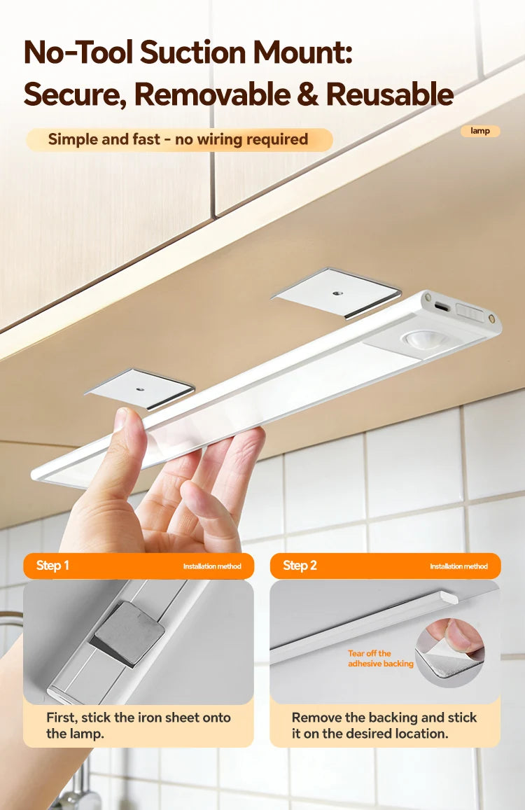 USB Rechargeable Motion Sensor LED Light, Black & White Available - Under Cabinet Lighting for Kitchen Home Indoor  LED Lighting