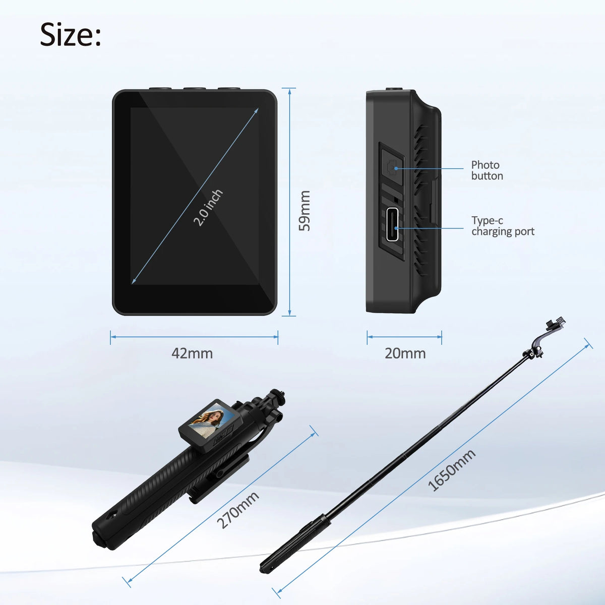 2in1 Selfie Stick Tripod Screen Sharing Device with Remote Aluminum Alloy Phone Tripod Bluetooth Remote and 270°Rotation Stand