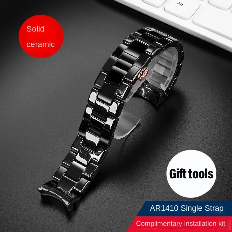 High quality Ceramic case watchband for Armani watch AR1451 AR1452 AR1400 AR1410 AR1421 AR1440 Men's black strap accessories