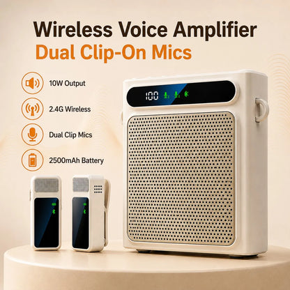Portable Voice Amplifier for Teachers, Wireless Dual Clip Mic Bluetooth Speaker 2500mAh for Classroom Meetings Tours