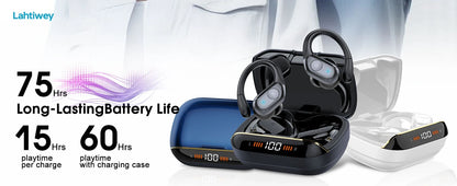 Wireless Bluetooth 5.4 Earbuds High Quality Sound and Noise Reduction Mic, 75H Playtime, Power Display, IPX7 Waterproof Earphone