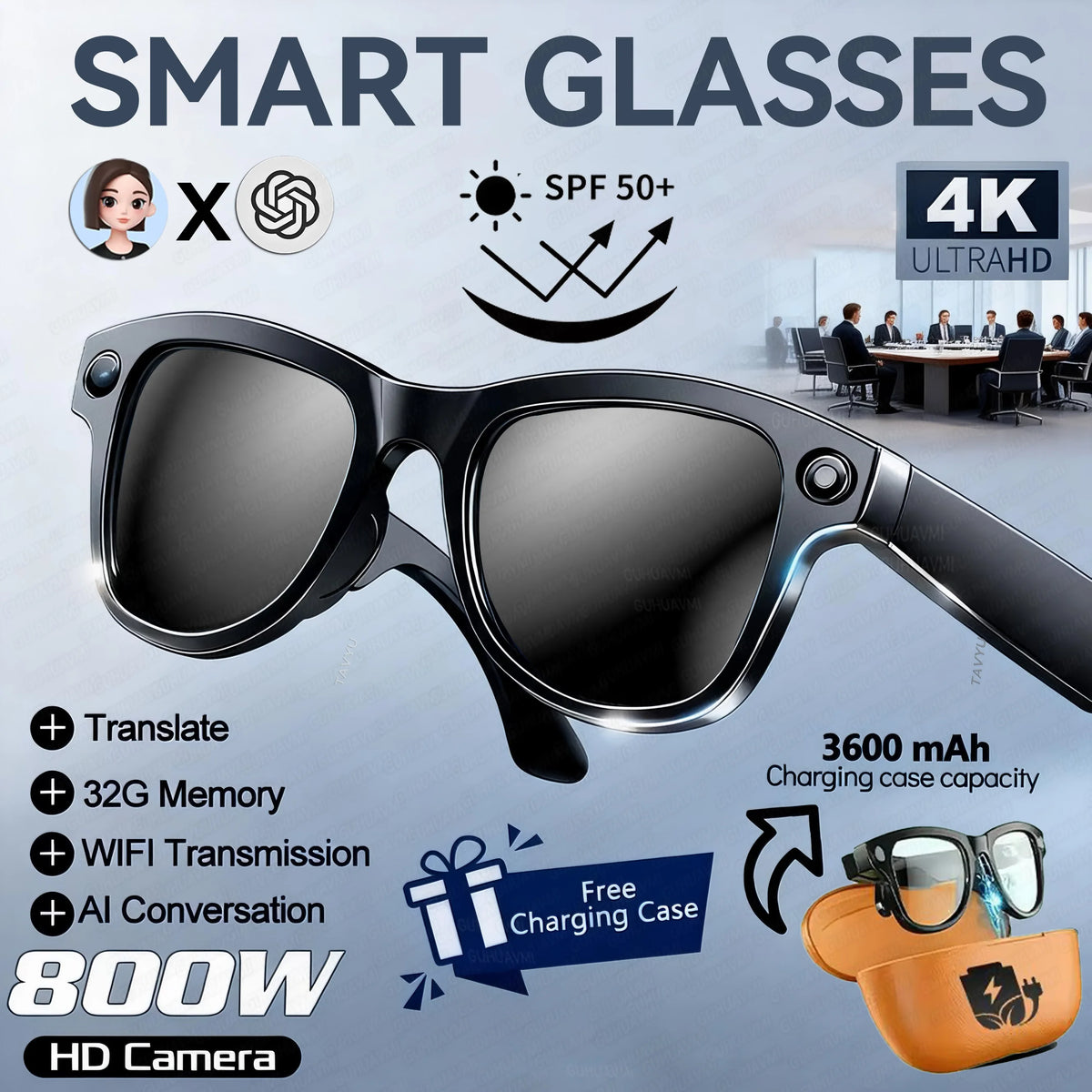 New 2026 Smart Camera Glasses, 1200P Recording, 8MP Photo, 32GB Storage, WiFi App Transfer, Bluetooth Music Call Eyewear Outdoor