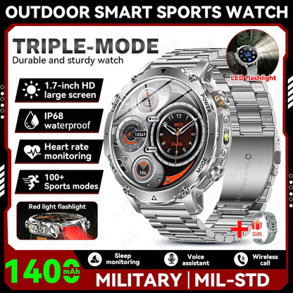 LIGE TANK Ultra 1400mAh Battery Military Smart Watch 10ATM Waterproof Heart Rate Flashlight Sports Bracelet Smartwatch Men Lady