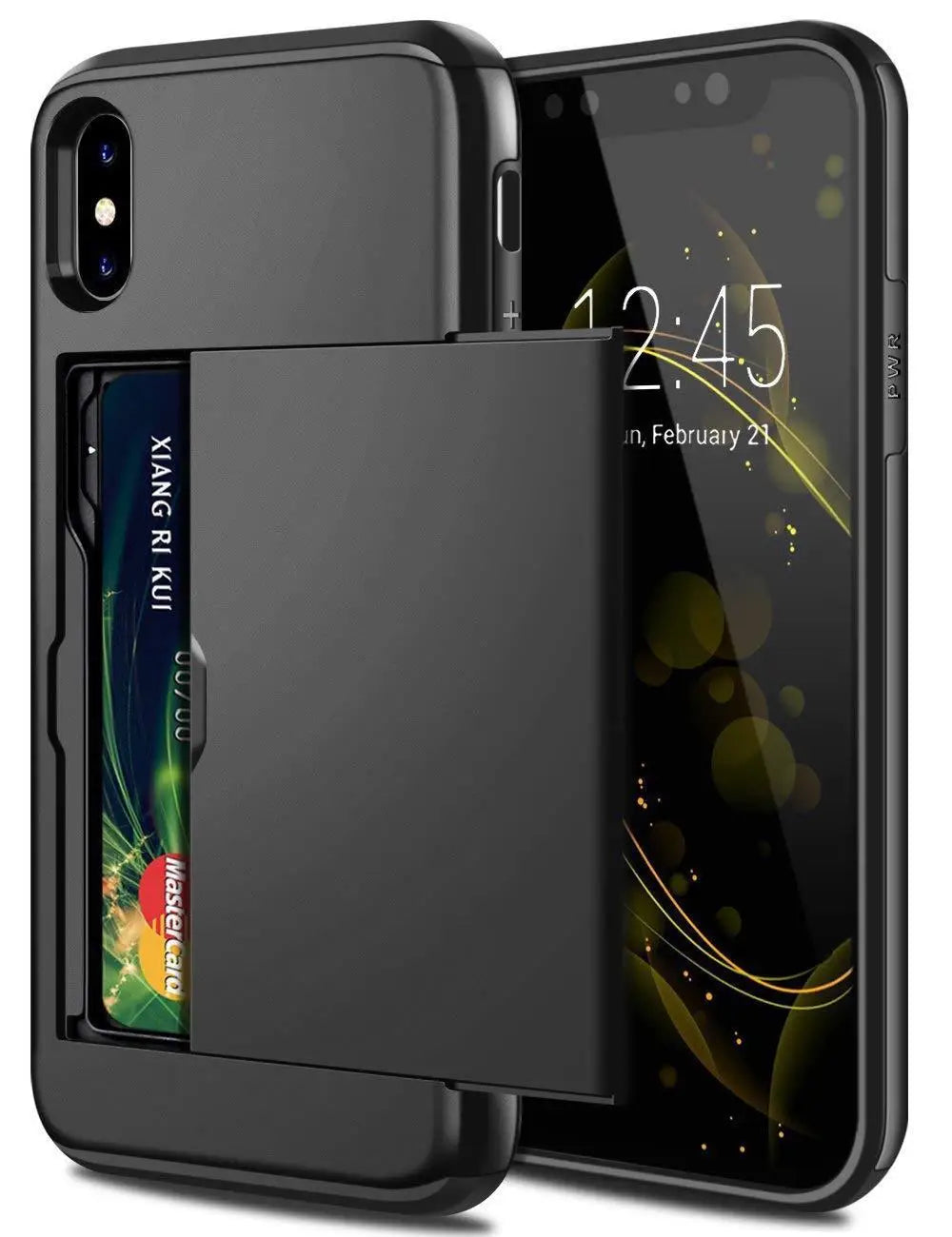 Armor Slide Card Case For iPhone 16 15 14 13 12 Pro 11 11Pro Max Card Slot Holder Cover 16 Pro Max X XS Max XR Fundas Capa