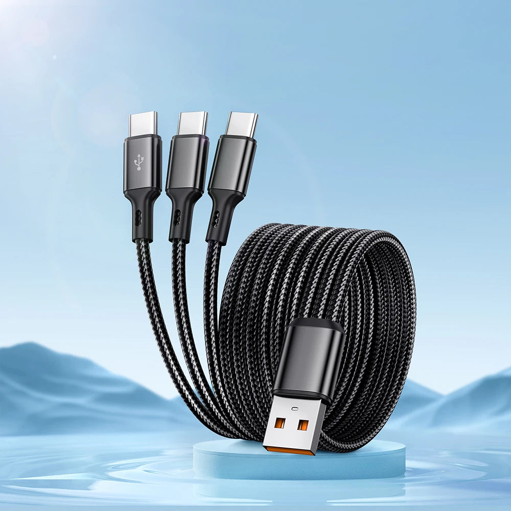 240W USB C Phone Charger Fast Charging Wall Adapters 100W 6A 3 In 1 USB-A to 3 ×Type-C Data Cables For iPhone 15 Samsung Xiaomi