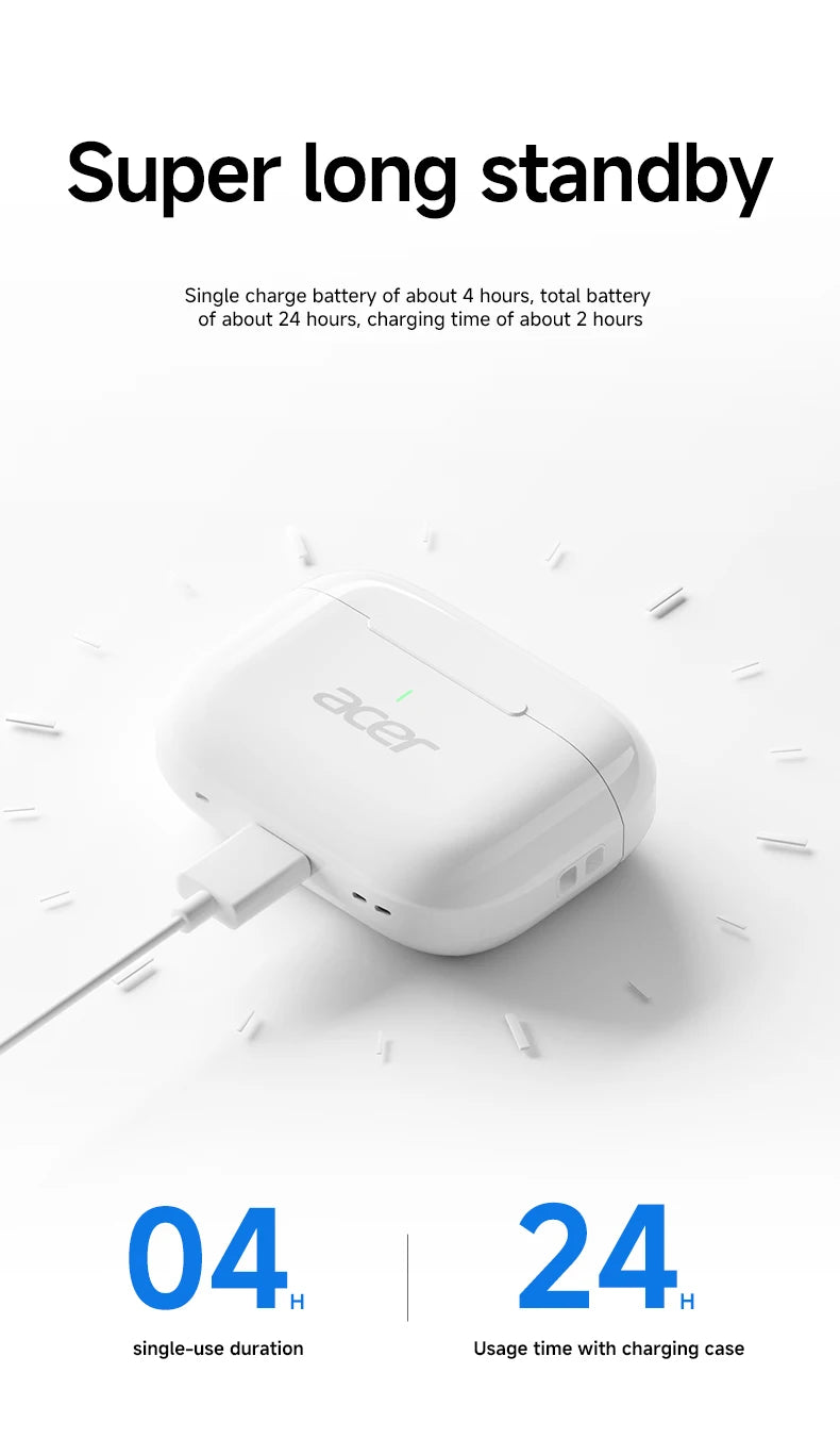 Acer Ohr803 Wireless Earphones, In-Ear Bluetooth 6.0, Stable Transmission, Noise Reduction for Calls, High-Definition Stereo Sound Quality, Suitable for Use during Sports, Running, and Cycling