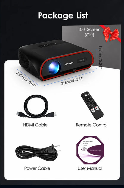 CAIWEI A10R Google TV 4K Projector 4000 ANSI Full HD 1080P Android 14 Home Theater for Movies Auto Focus Portable Projector Beam