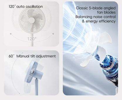 KINSCOTER Smart Oscillating Desk Fan 4000mAh USB Angle Adjustable Silent Rechargeable Fan 5 Wind Speeds for Home/Office/Gift
