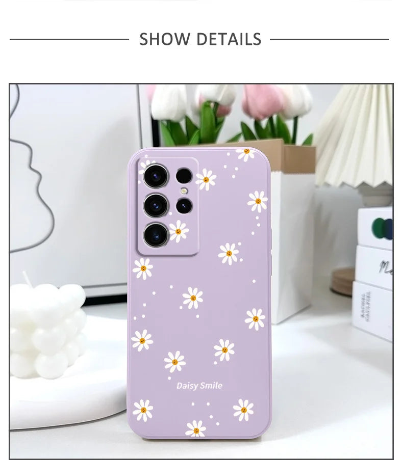Smiling Daisy Phone Case For Samsung Galaxy S25 S24 S23 S22 S21 S20 S10 S10E Ultra Plus FE Note 20 Ultra Plus Cover